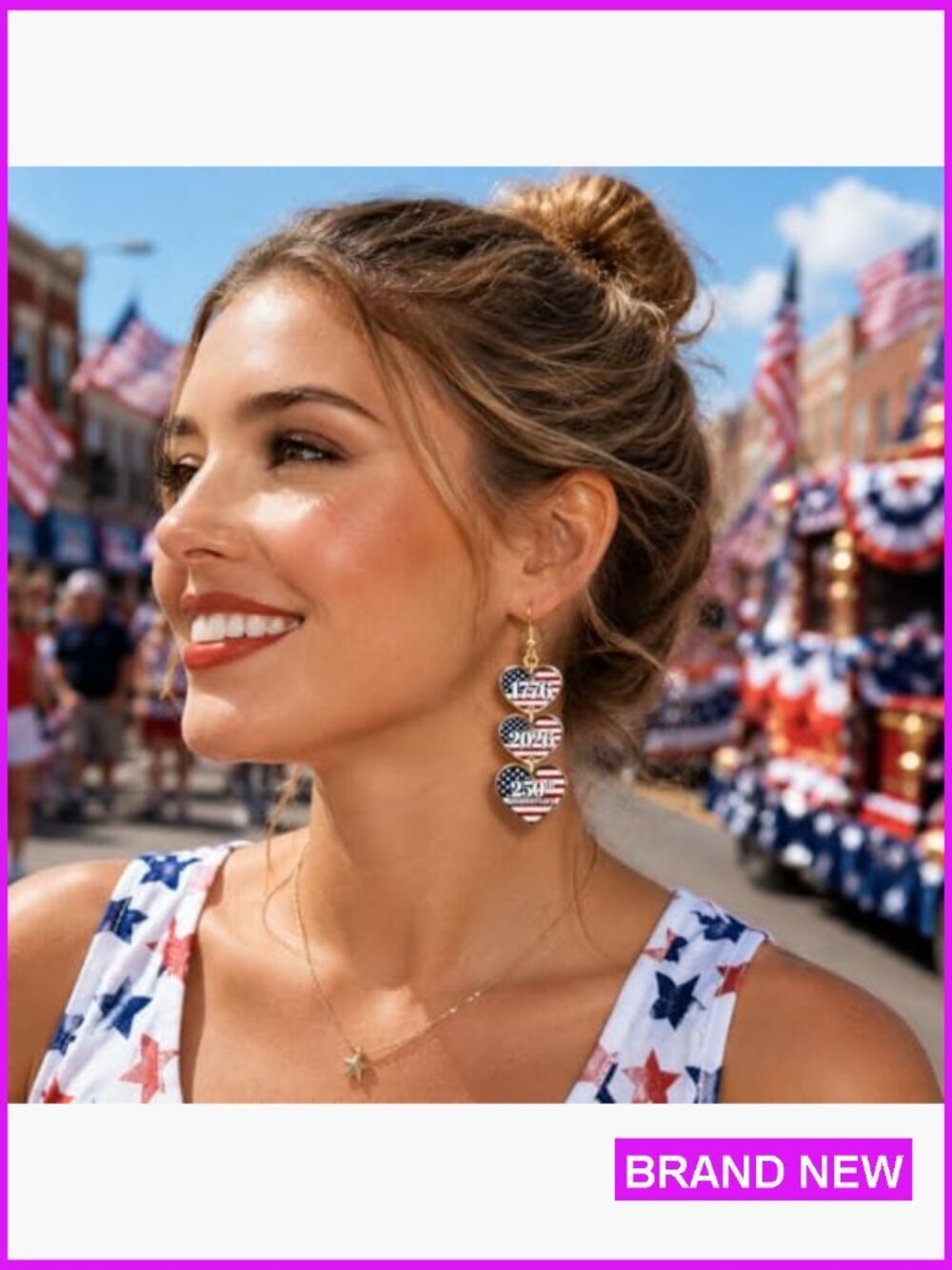 Patriotic Drop Dangle Earrings USA 250th Anniversary Independence Day Gift - Picture 2 of 7